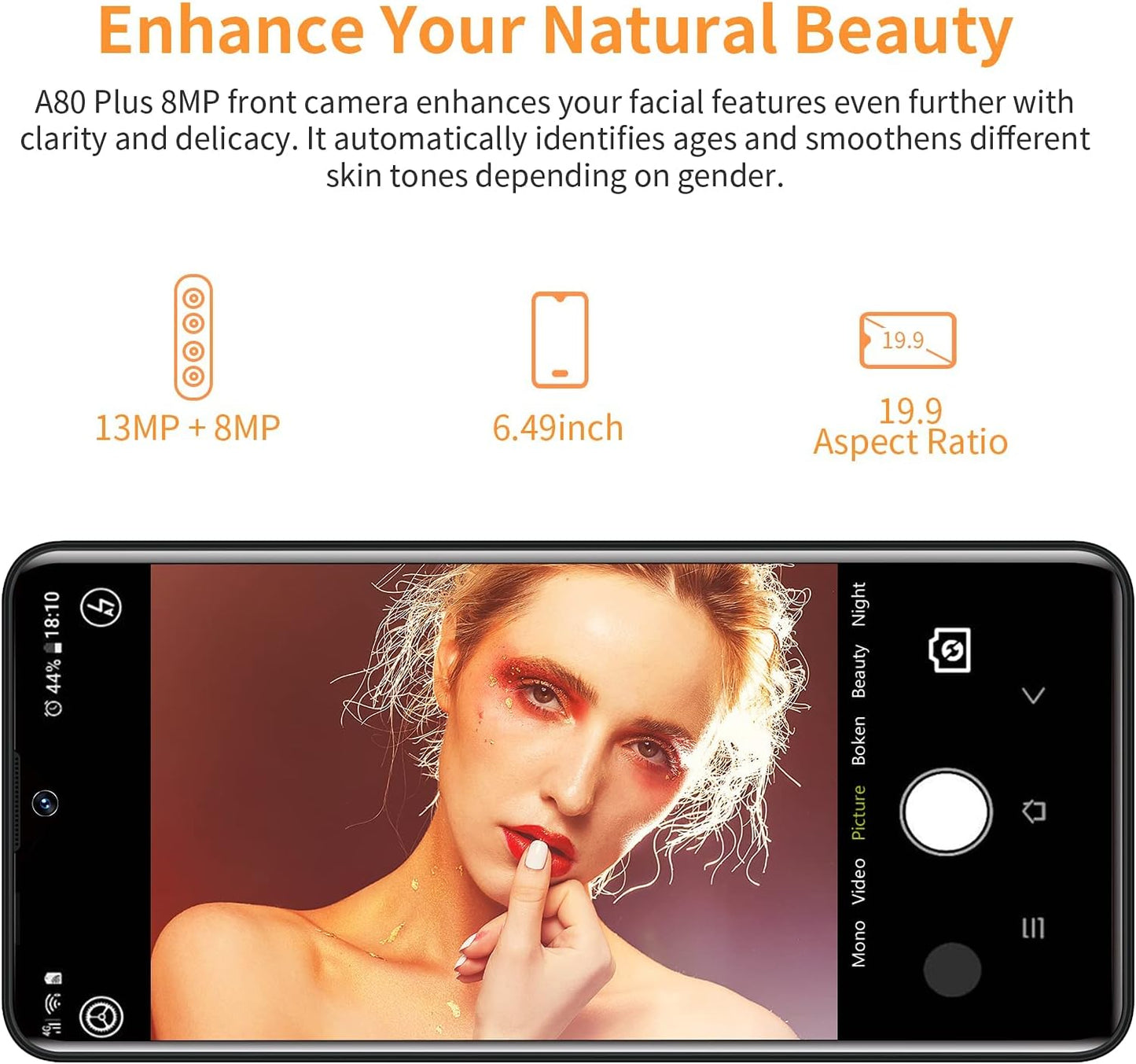 Unlocked Smartphones, A80 Plus, Dual Sim Unlocked Cell Phones, Bundle Android 10 OS 4GB+64GB ROM, 6.5" HD+, Fingerprint Face Detection, 4680Mah Capacity Battery, 4G Tmobile Android Phone