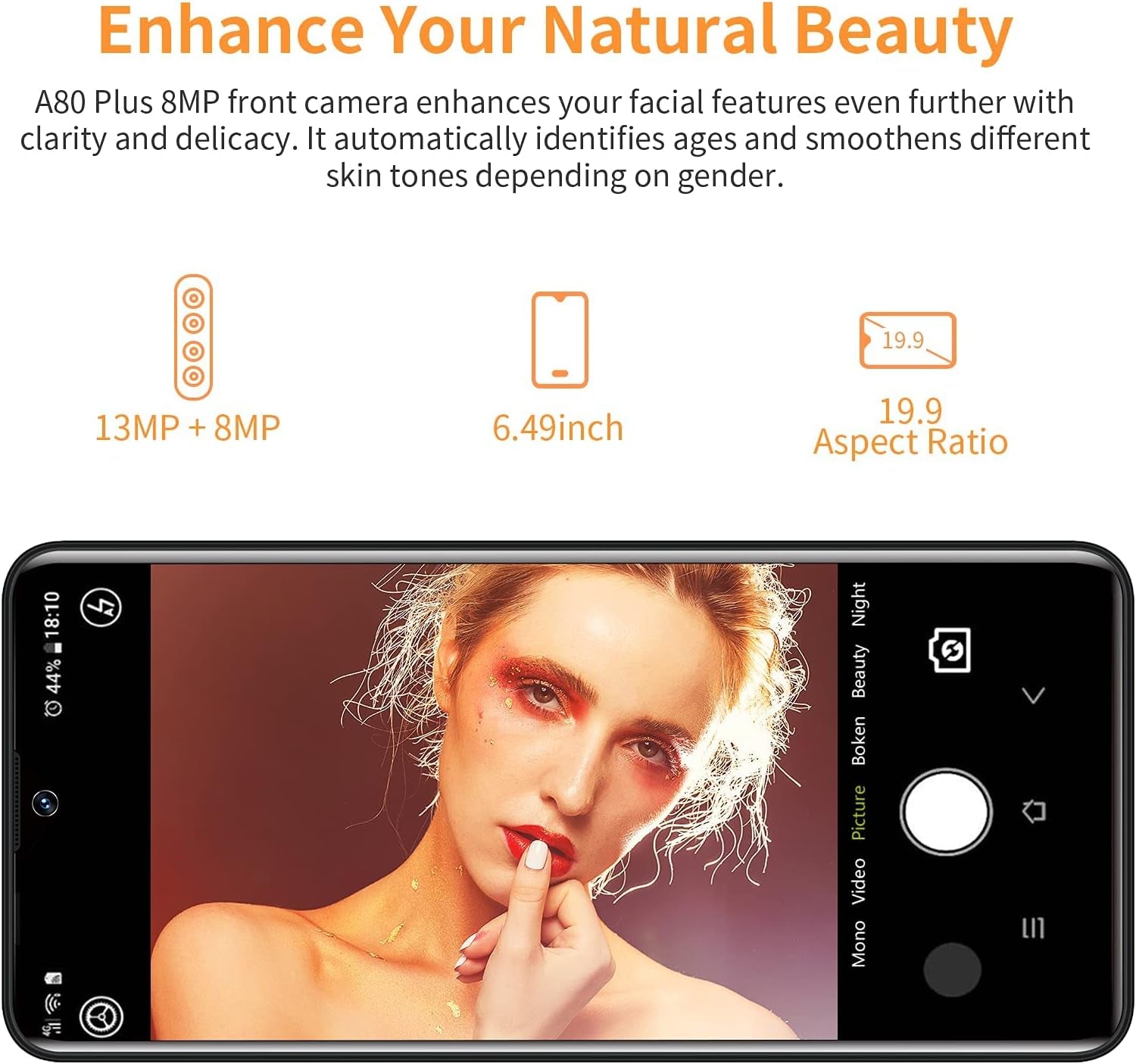 Unlocked Smartphones, A80 Plus, Dual Sim Unlocked Cell Phones, Bundle Android 10 OS 4GB+64GB ROM, 6.5" HD+, Fingerprint Face Detection, 4680Mah Capacity Battery, 4G Tmobile Android Phone